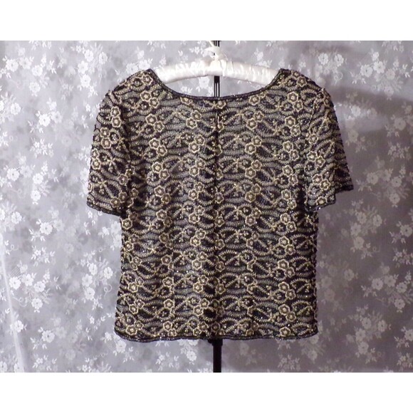 Adrianna Papell Occasions Blouse Vintage 90s Silk Beaded Art Nouveau Size Medium - Picture 2 of 5